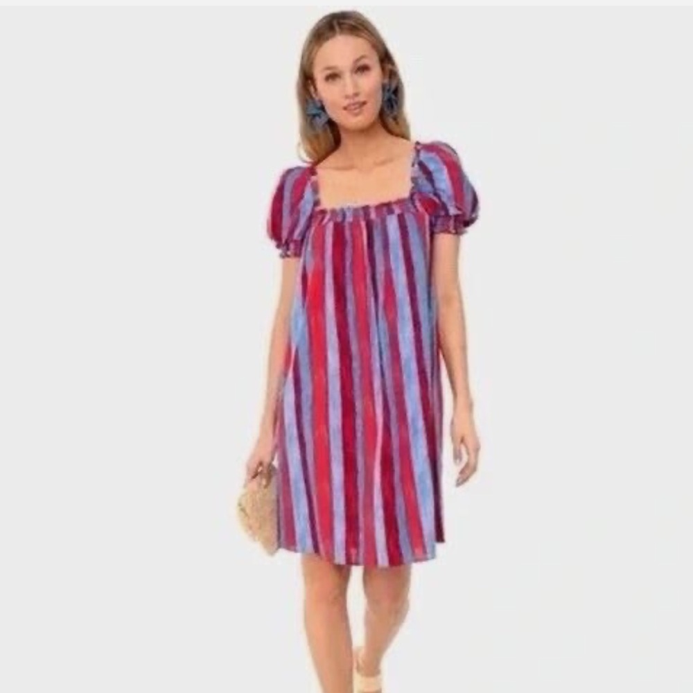Tuckernuck Pomander Place - Painterly Striped - Linen Blend Mini Dress